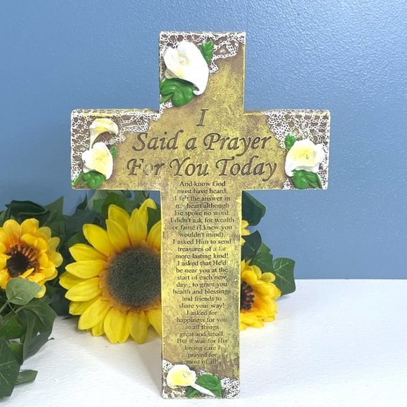 I SAID A PRAYER FOR YOU TODAY Resin Cross w/ Easter Lilies‎ Wall Hanging Plaque - Picture 1 of 8